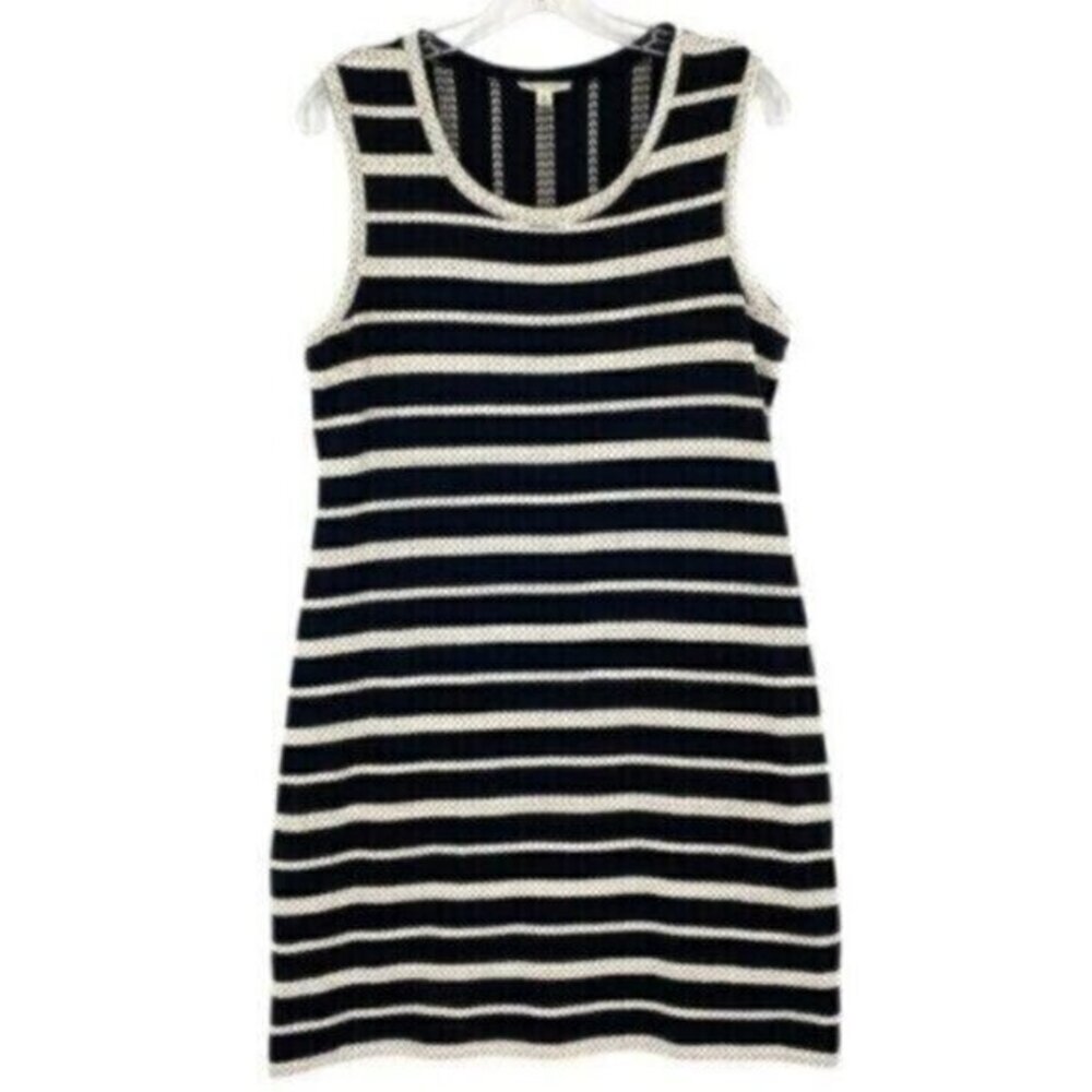 Max Studio Striped Cotton Embroidered Rope Dress